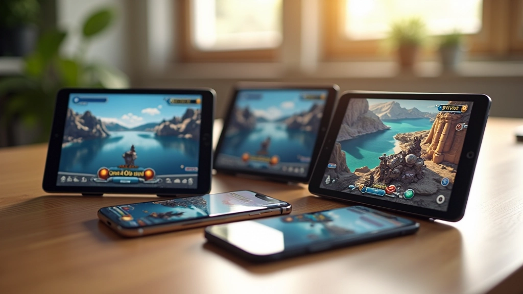 Game interface showing responsive menu system across different device sizes
